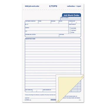 TOPS™ Snap-off Job Work Order Form, Three-part Carbonless, 5.66 X 8.63, 1-page, 50 Forms freeshipping - TVN Wholesale